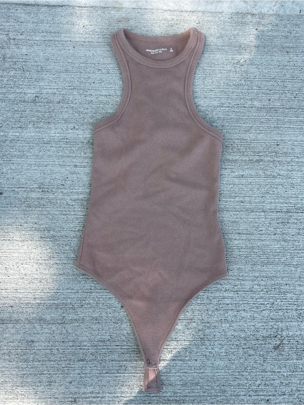 Abercrombie & Fitch Ribbed Tank Bodysuit in Taupe Brown